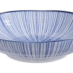 Håndlavet Japansk Pastatallerken Blå 21 cm Striber