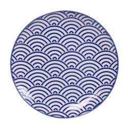 Håndlavet Japansk Tallerken Blå 21 cm Bølger